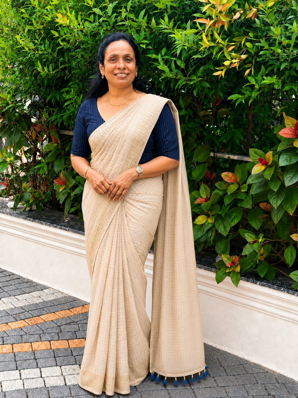 Off White, Gold & Blue Semi-Linen — Linen