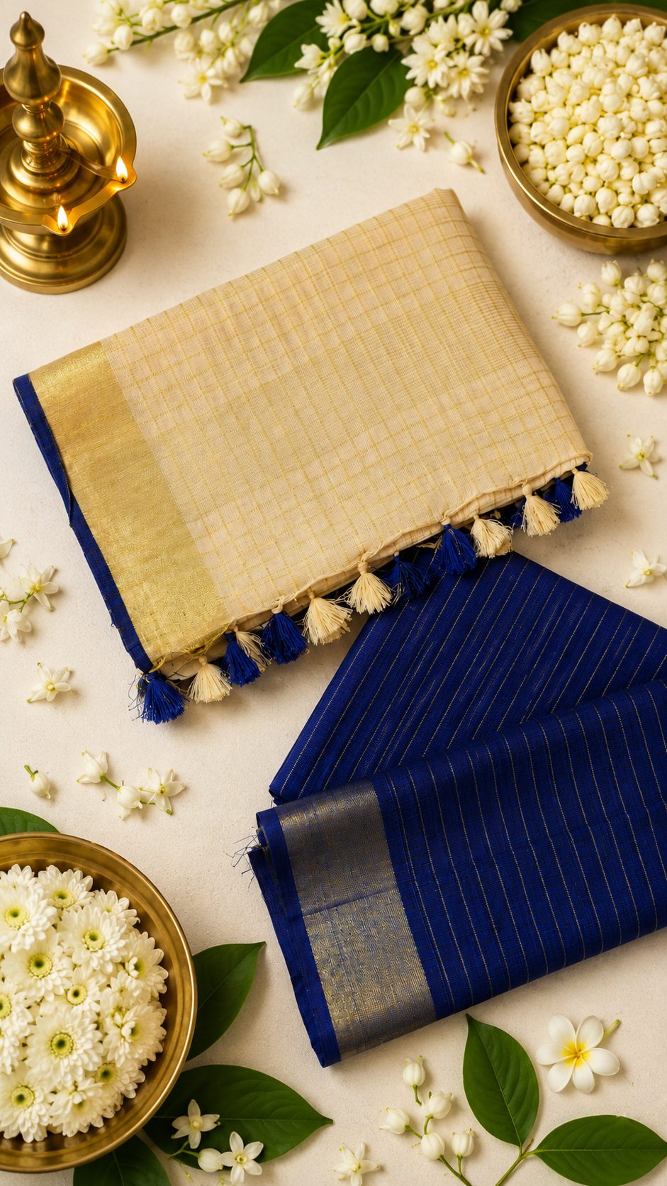 Off White, Gold & Blue Semi-Linen view 2